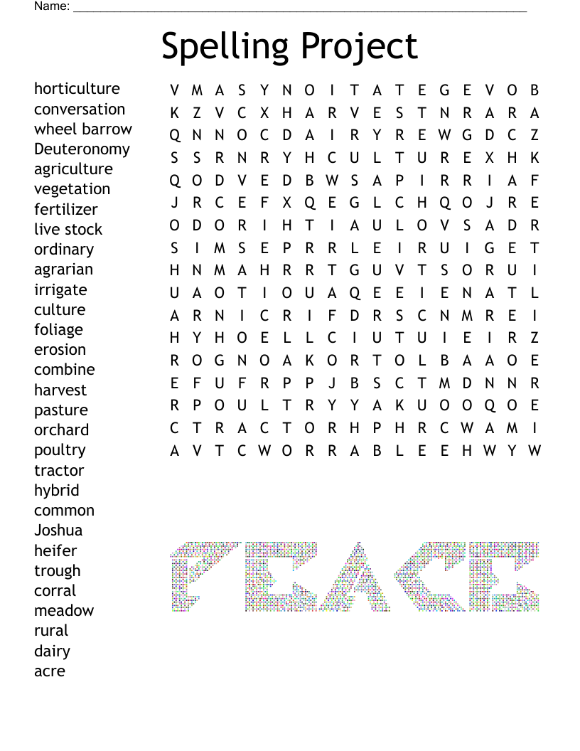 Spelling Project Word Search