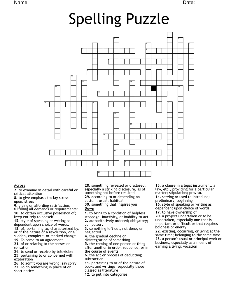 Spelling Puzzle Crossword