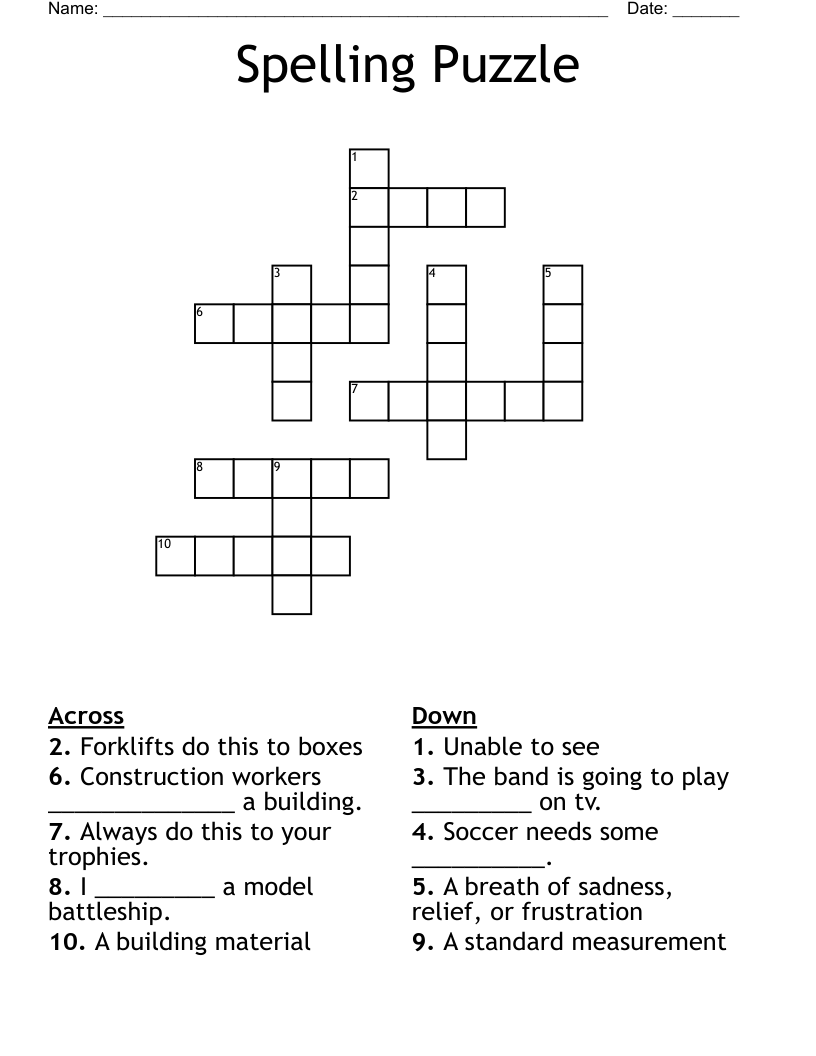 Spelling Puzzle Crossword
