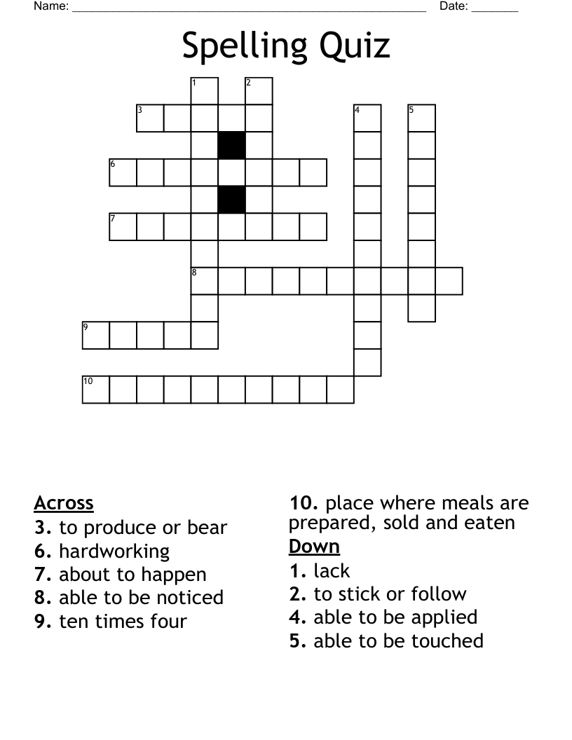 Spelling Quiz Crossword