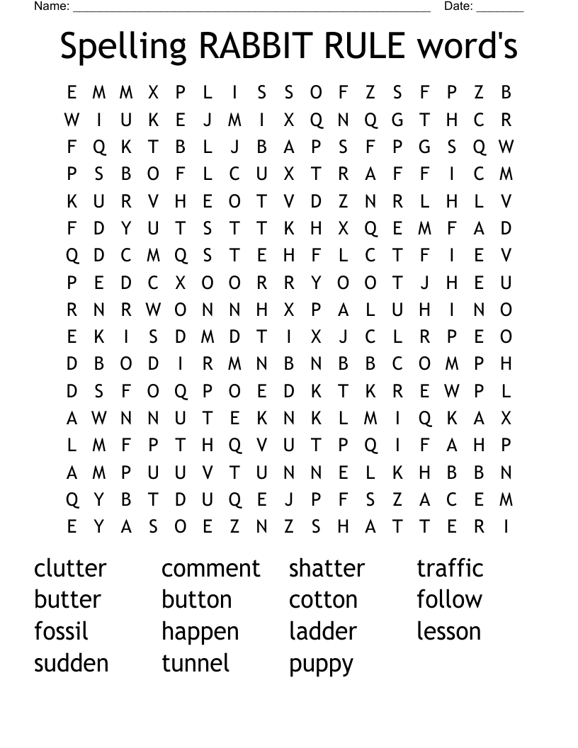 Spelling RABBIT RULE word's Word Search