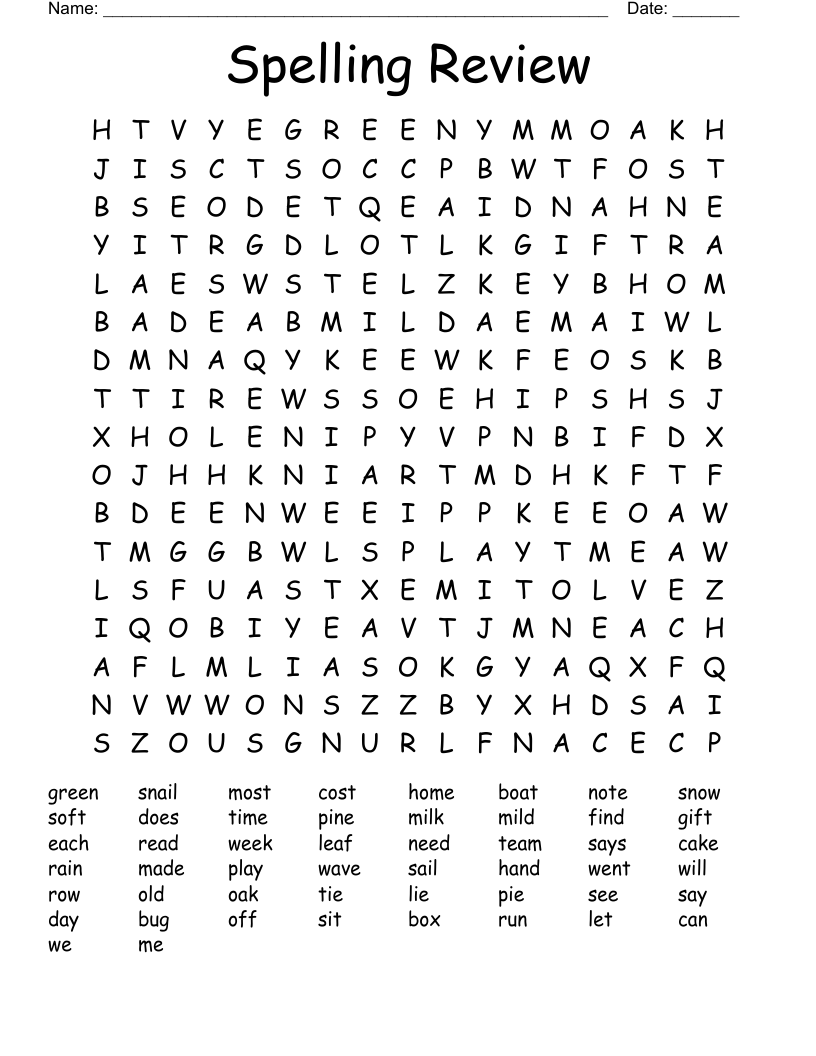 Spelling Review Word Search