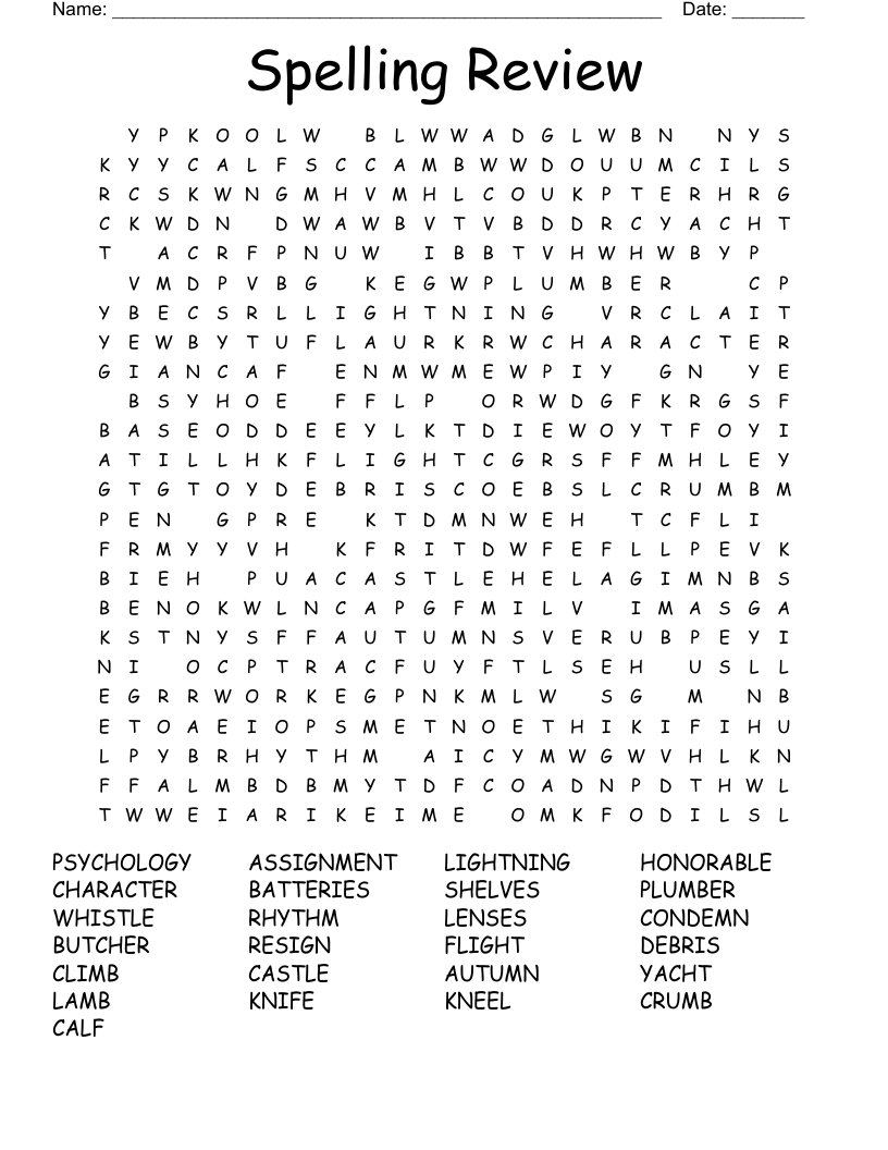 Spelling Review Word Search
