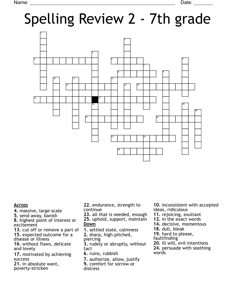 Spelling Review 2 - 7th grade Crossword