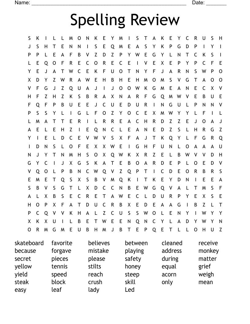 Spelling Review Word Search