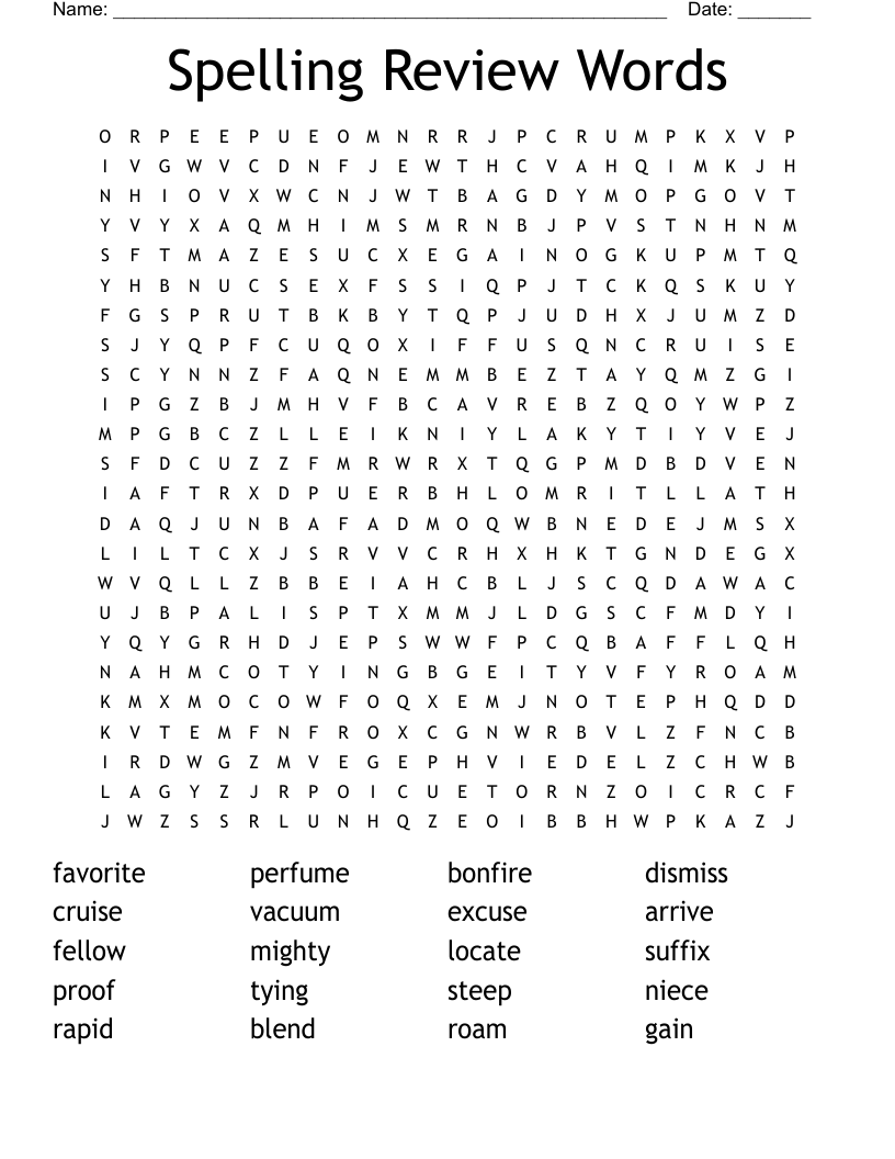 Spelling Review Words  Word Search