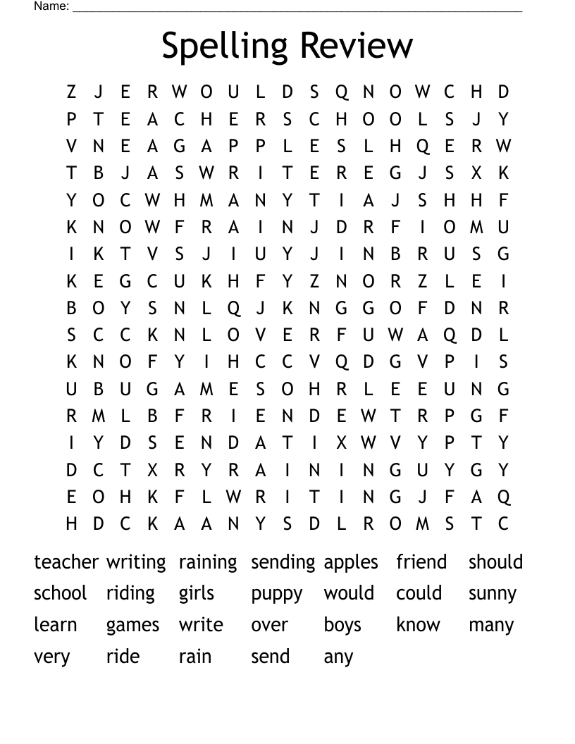 Spelling Review  Word Search