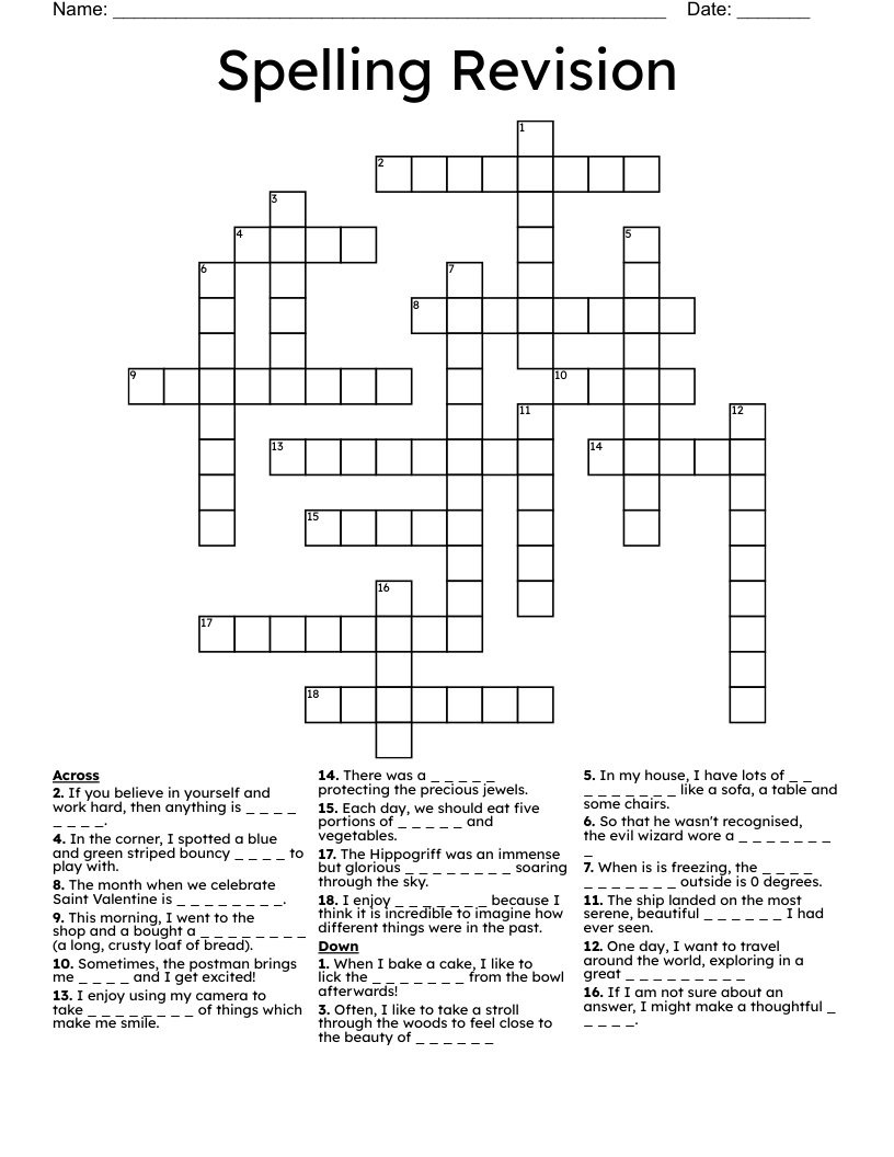 Spelling Revision Crossword