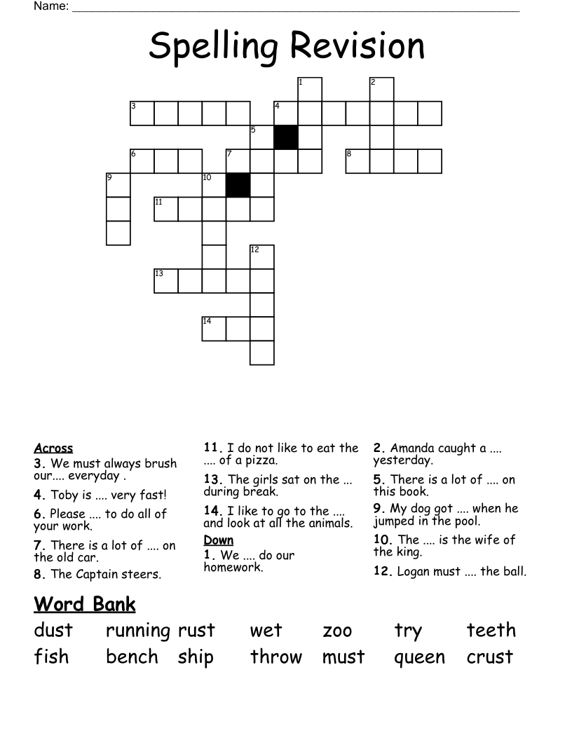 Spelling Revision   Crossword
