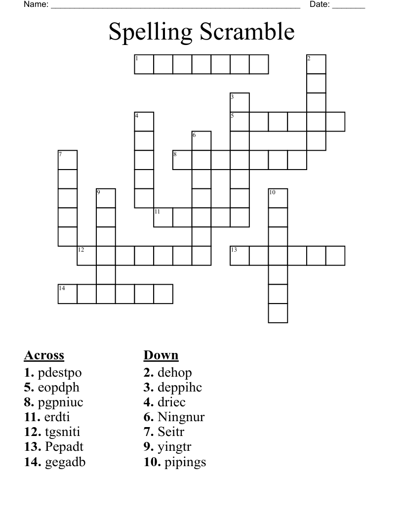 Spelling Scramble Crossword