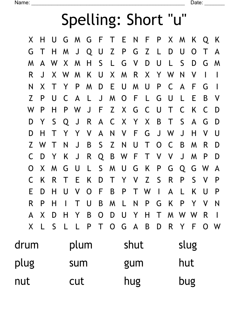 Spelling: Short "u" Word Search