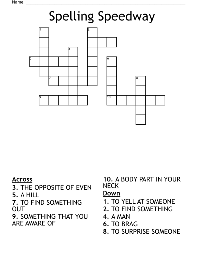 Spelling Speedway Crossword