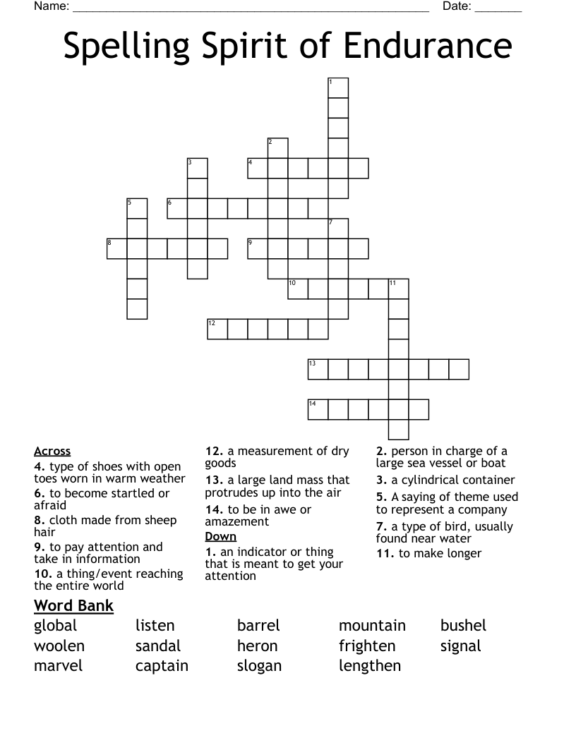 Spelling Spirit of Endurance Crossword