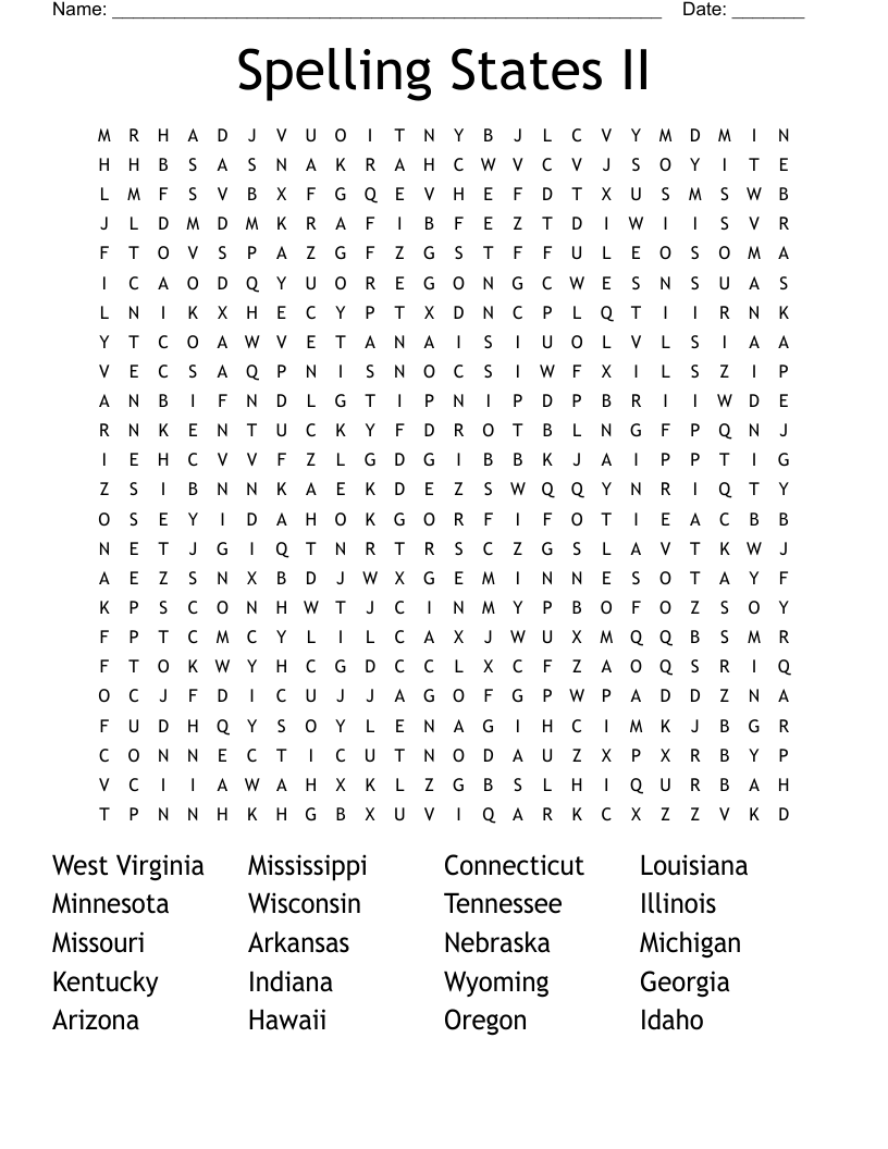 Spelling States II Word Search