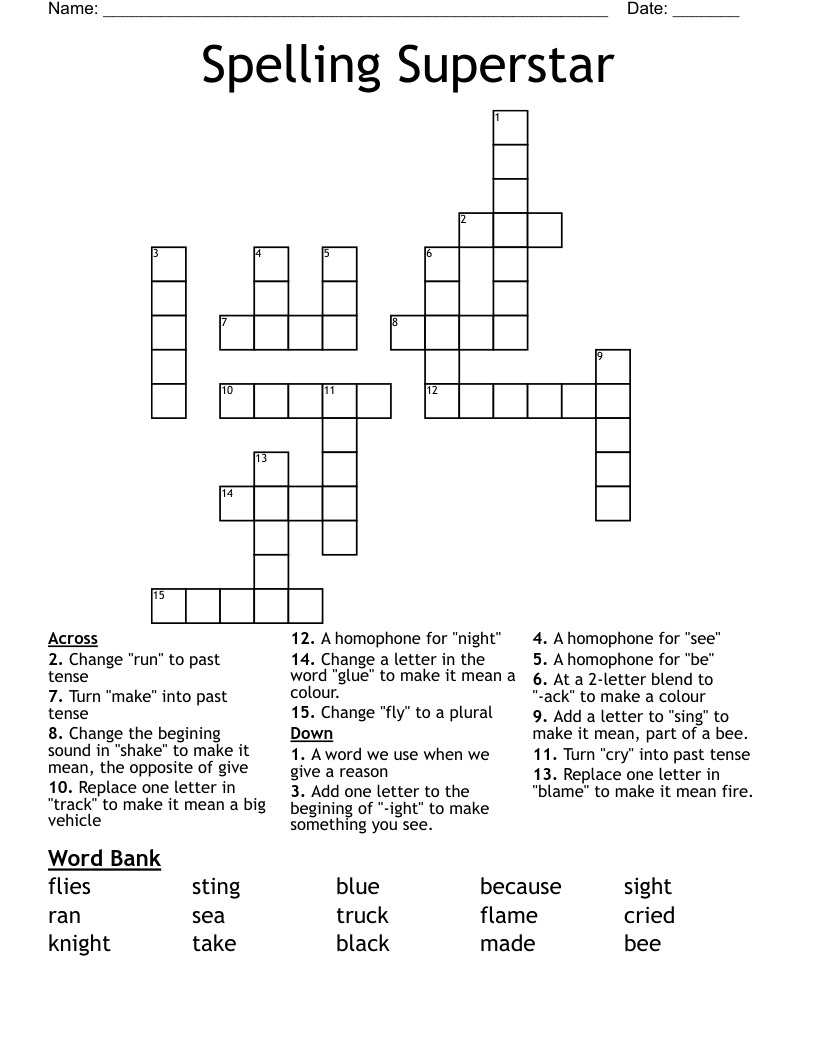 Spelling Superstar Crossword