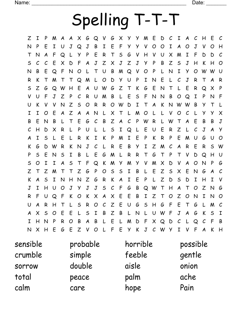 Spelling T-T-T Word Search