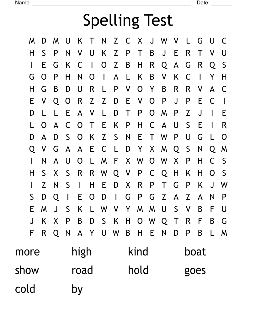 Spelling Test Word Search
