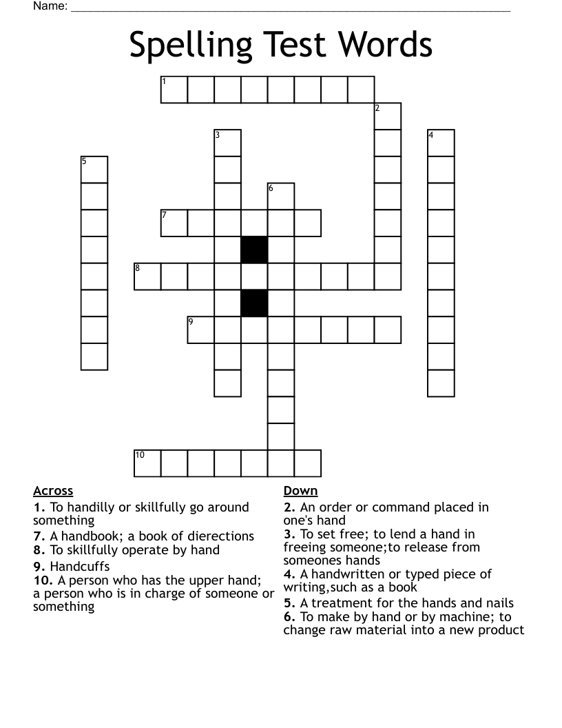 Spelling Test Words Crossword