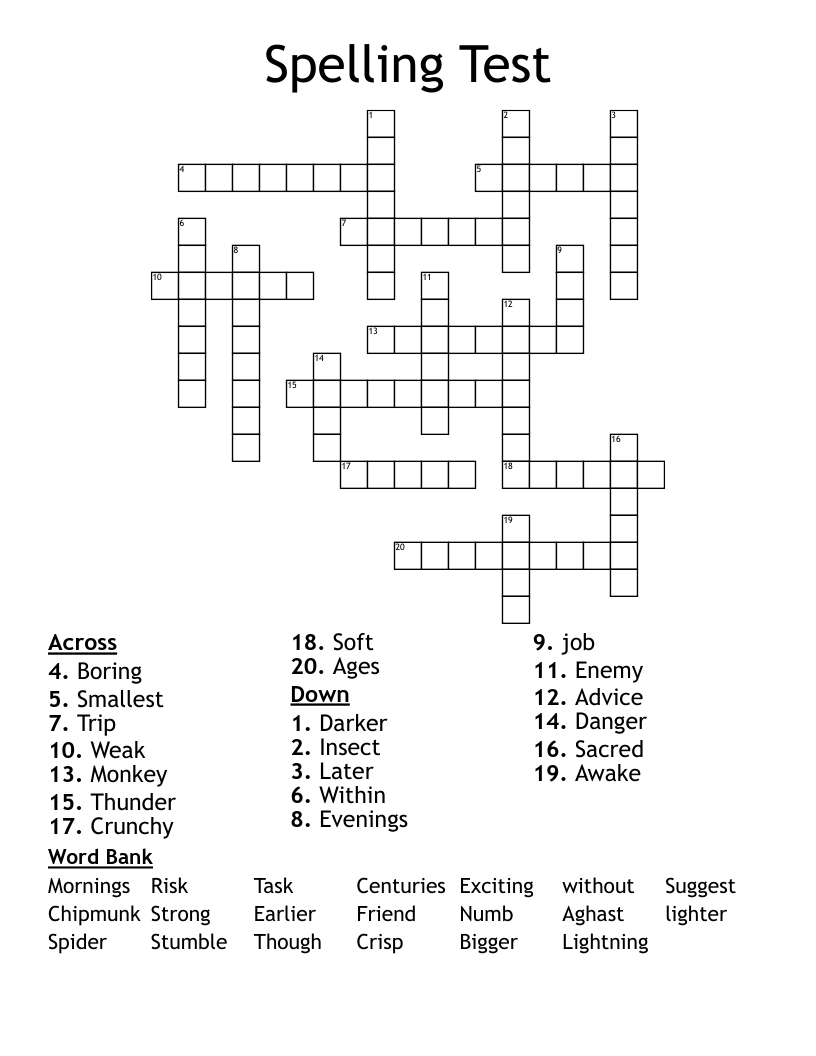 Spelling Test  Crossword