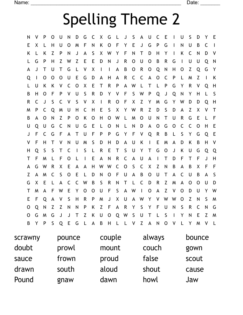 Spelling Theme 2 Word Search