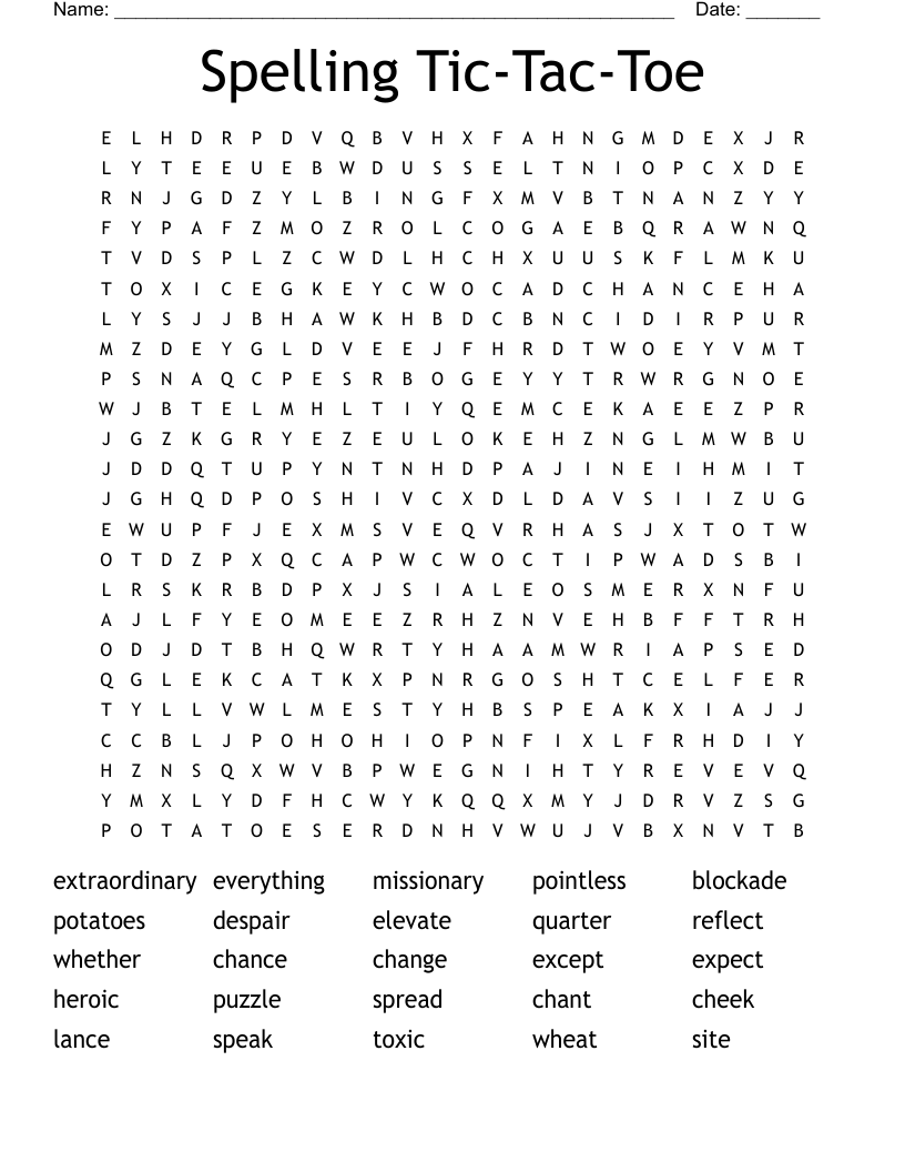 Spelling Tic-Tac-Toe Word Search