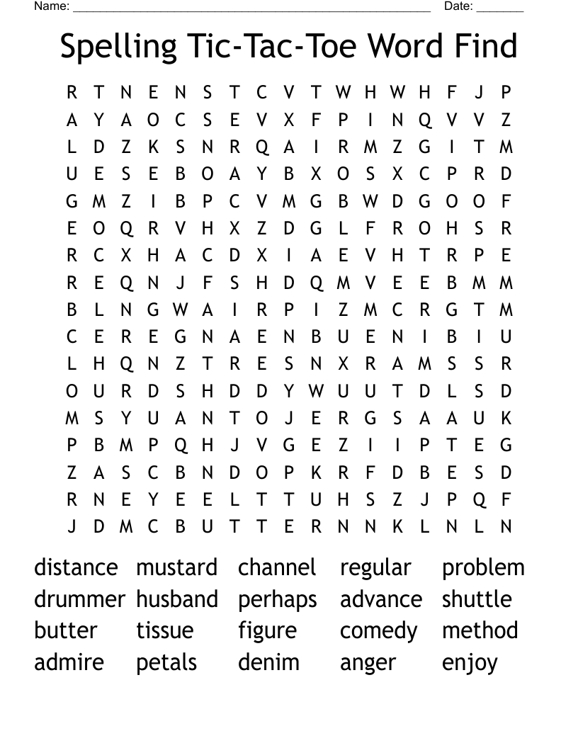Spelling Tic-Tac-Toe Word Find Word Search
