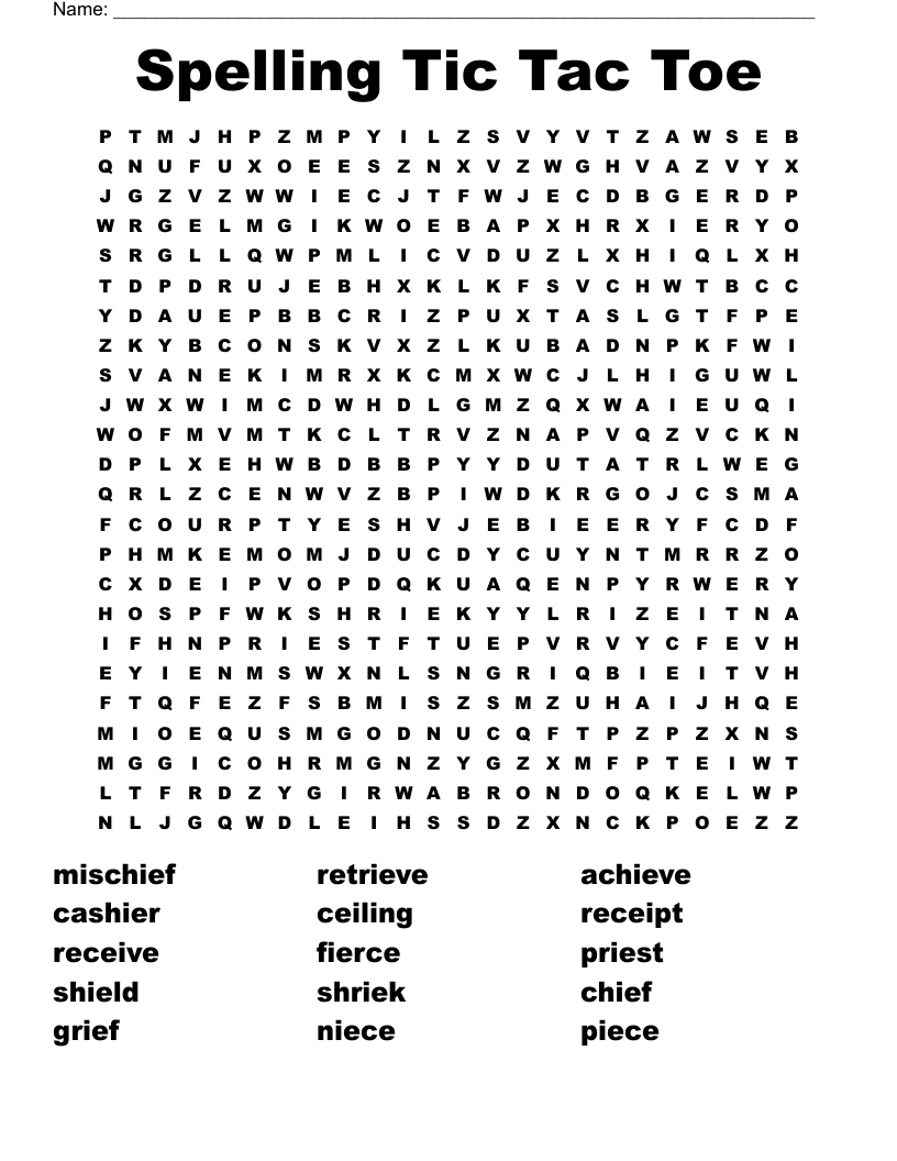 Spelling Tic Tac Toe Word Search