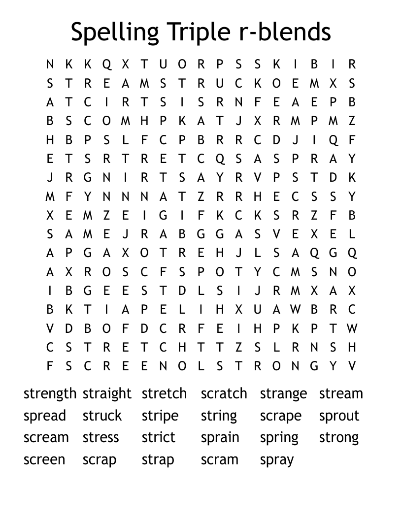 Spelling Triple r-blends Word Search