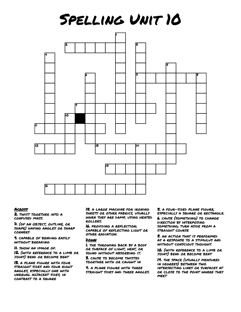 Spelling Unit 10 Crossword