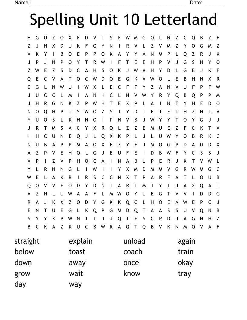 Spelling Unit 10 Letterland Word Search