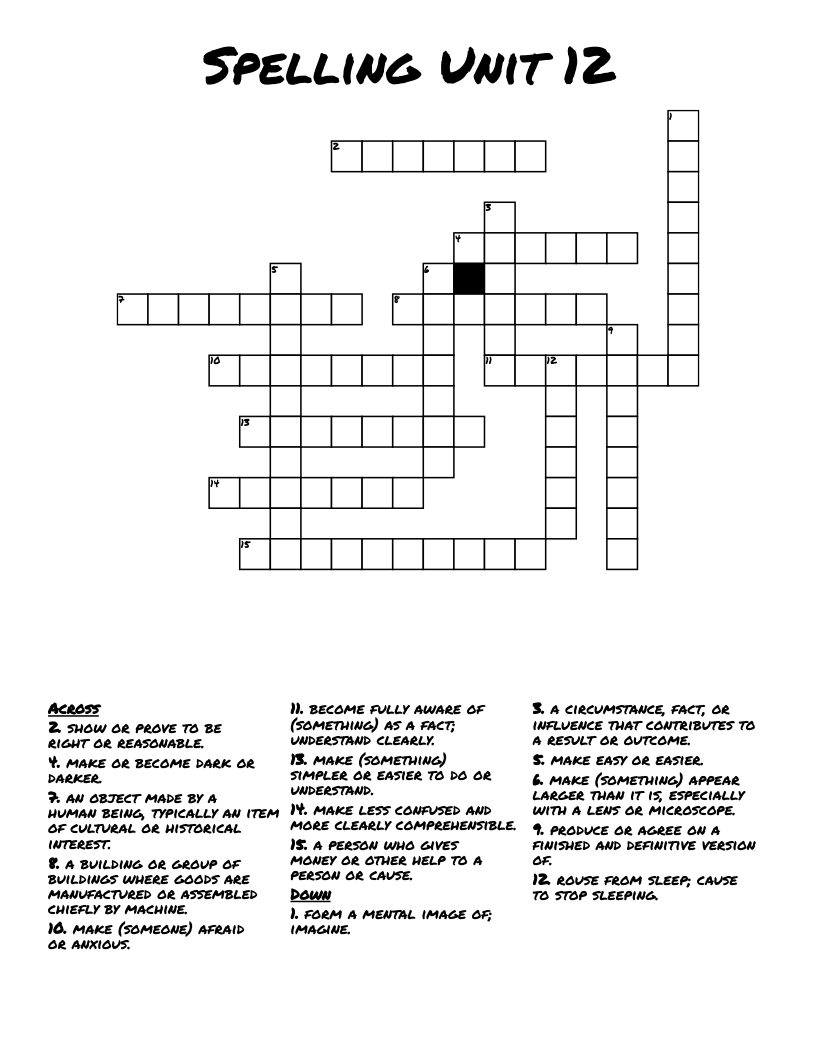 Spelling Unit 12 Crossword