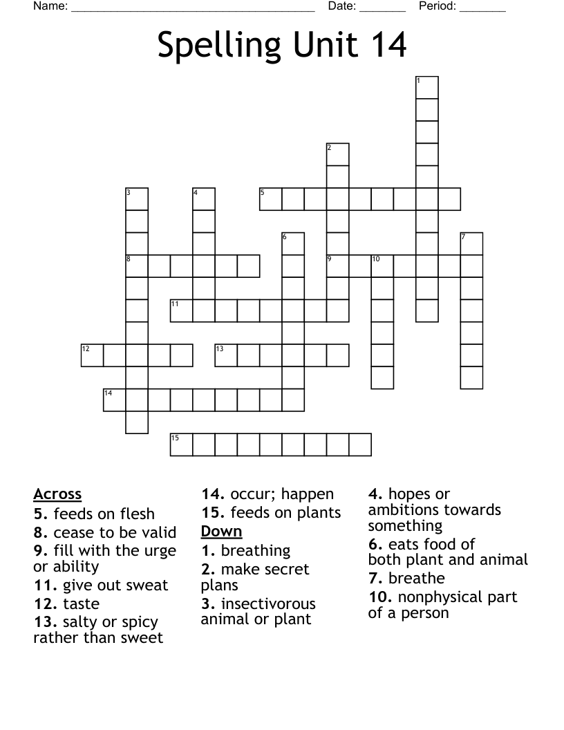 Spelling Unit 14 Crossword