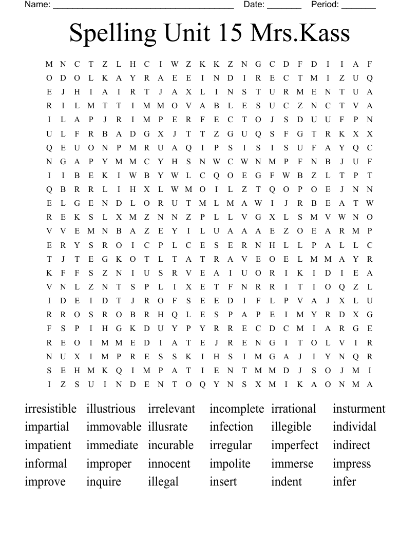 Spelling Unit 15 Mrs.Kass  Word Search