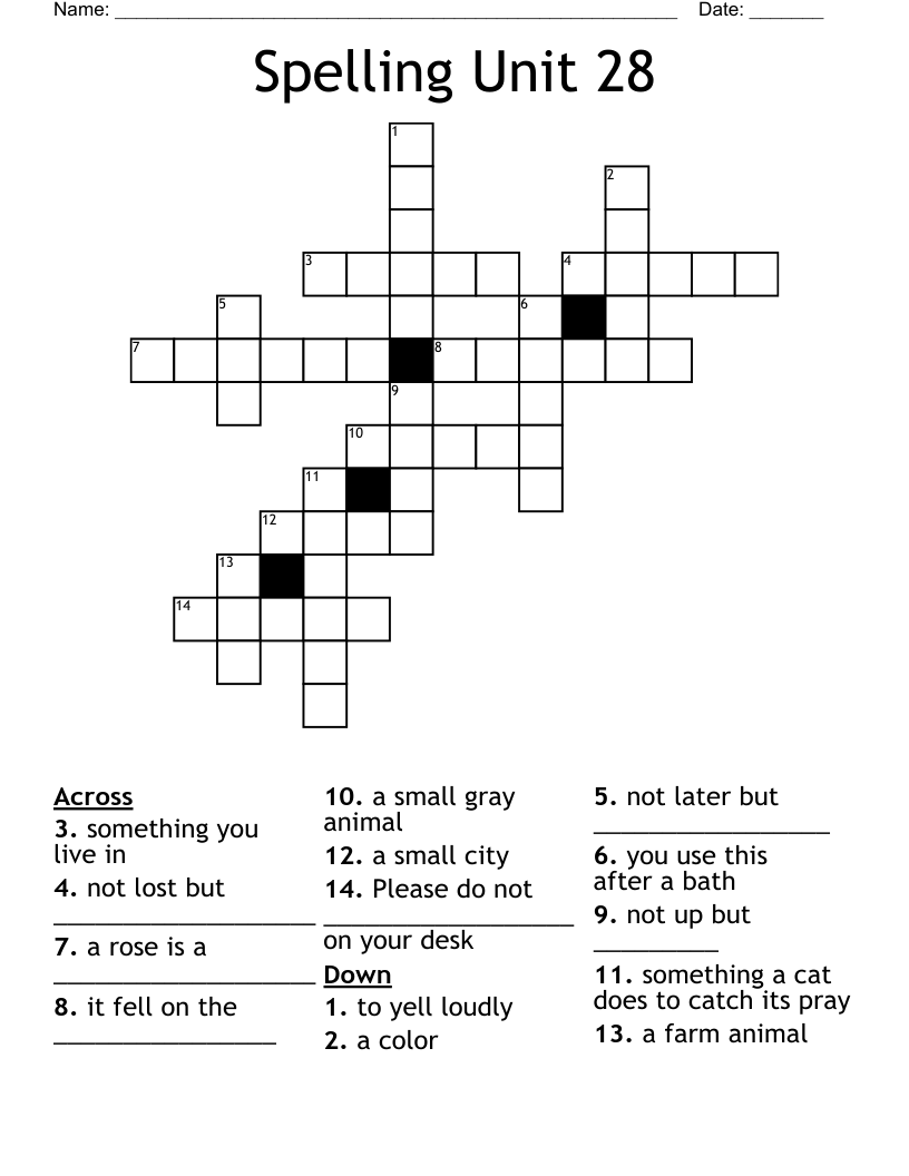 Spelling Unit 28 Crossword