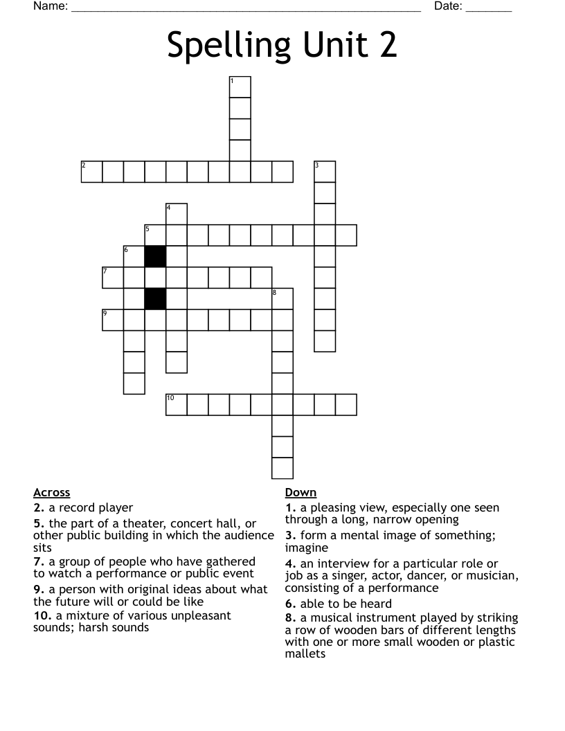 Spelling Unit 2 Crossword