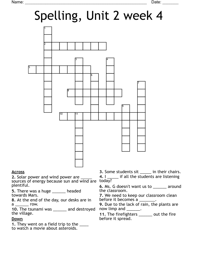 Spelling, Unit 2 week 4 Crossword