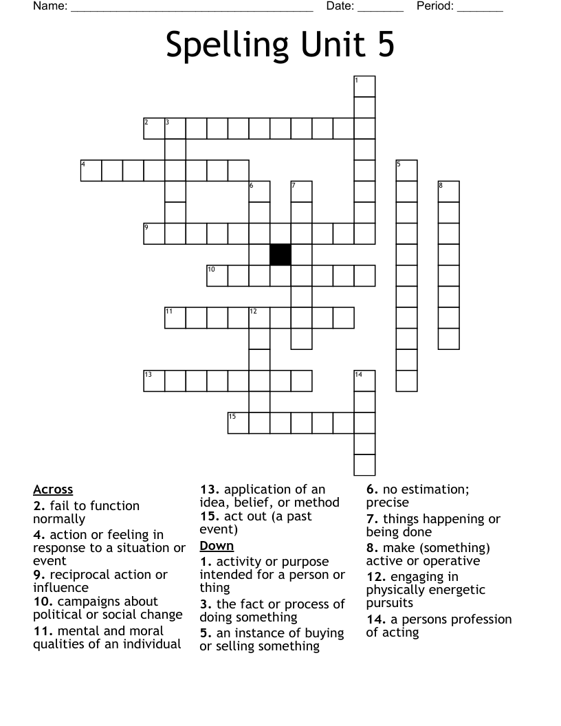 Spelling Unit 5 Crossword