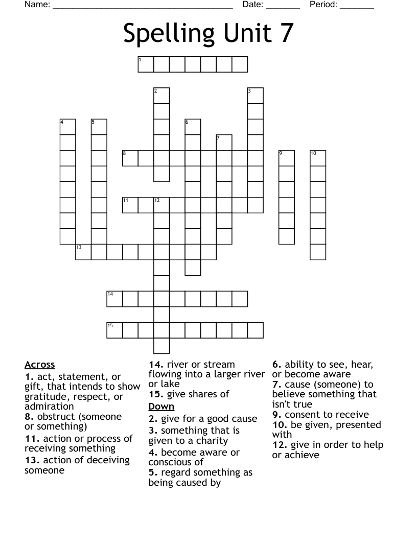 Spelling Unit 7 Crossword