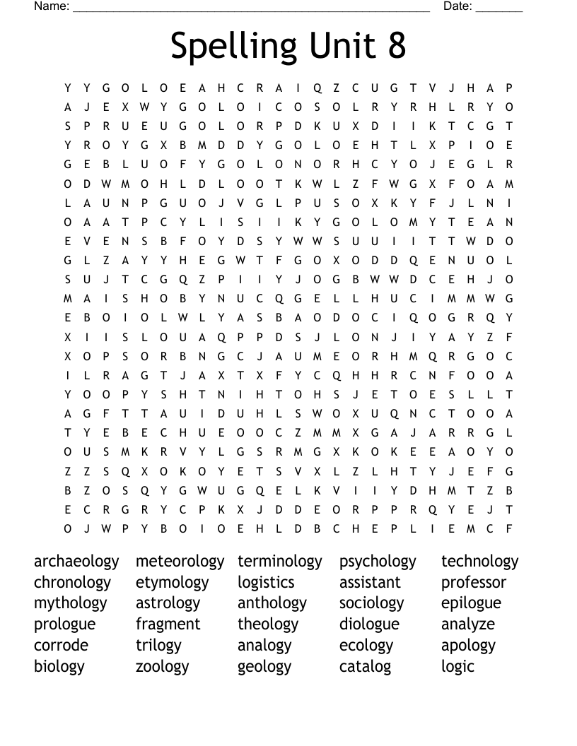 Spelling Unit 8 Word Search