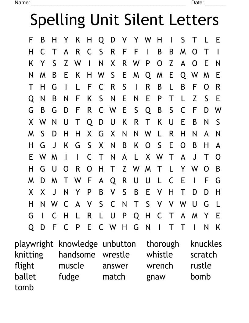 Spelling Unit Silent Letters Word Search