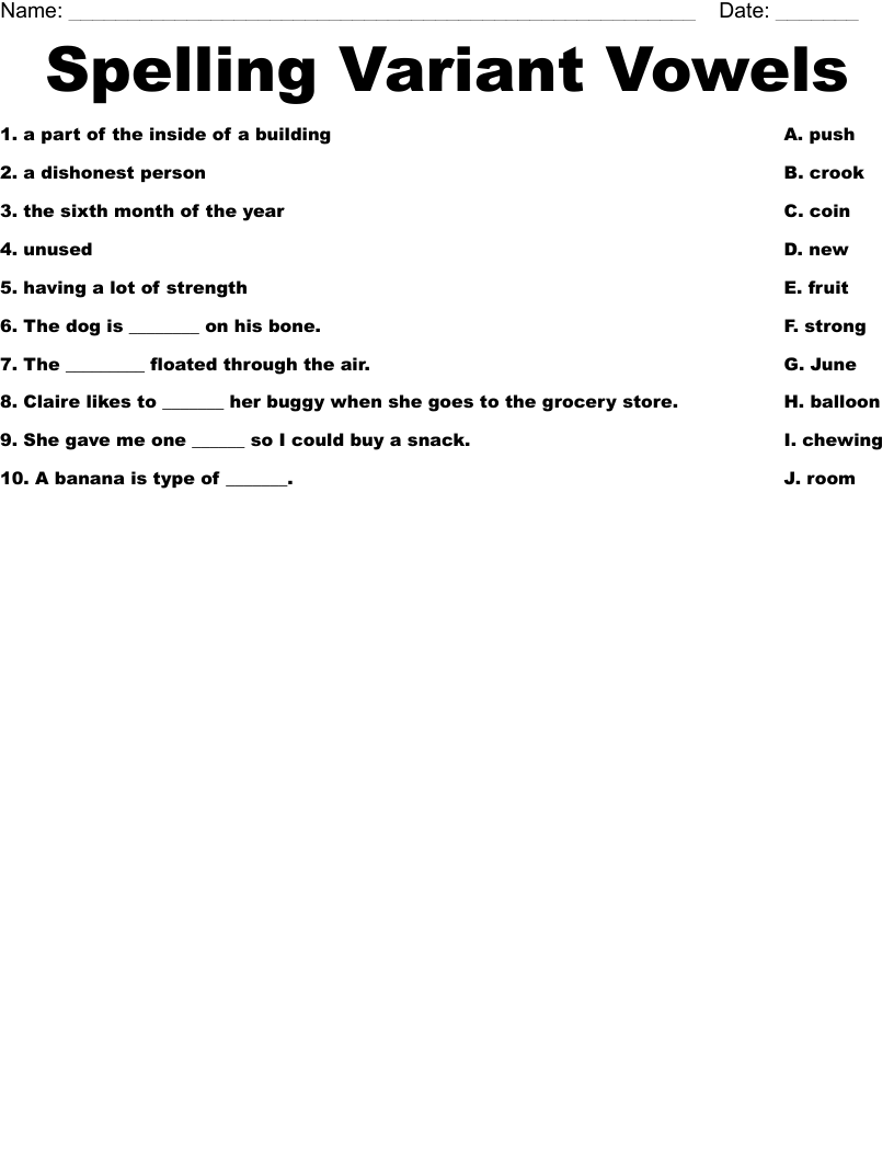 Spelling Variant Vowels Worksheet