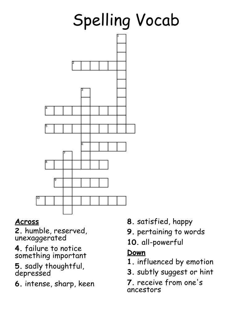 Spelling Vocab Crossword