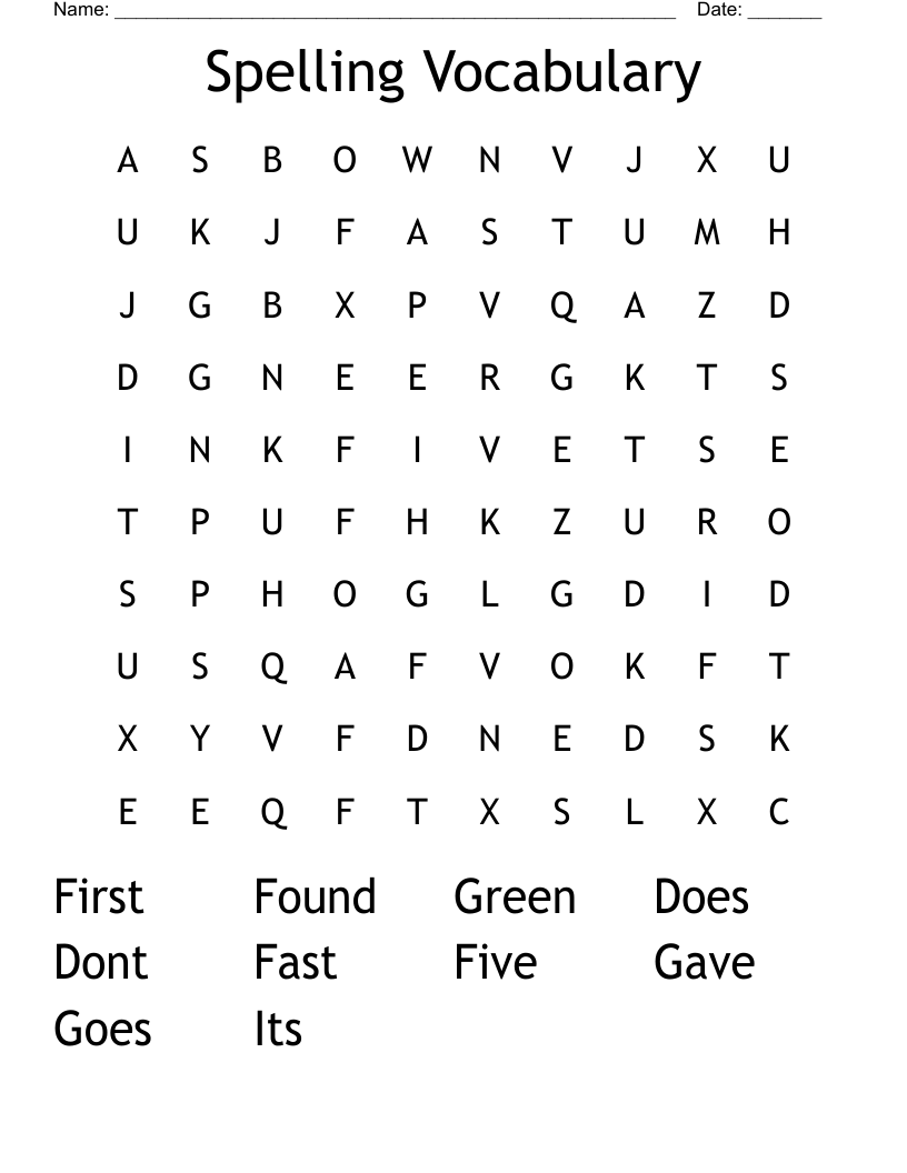Spelling Vocabulary Word Search