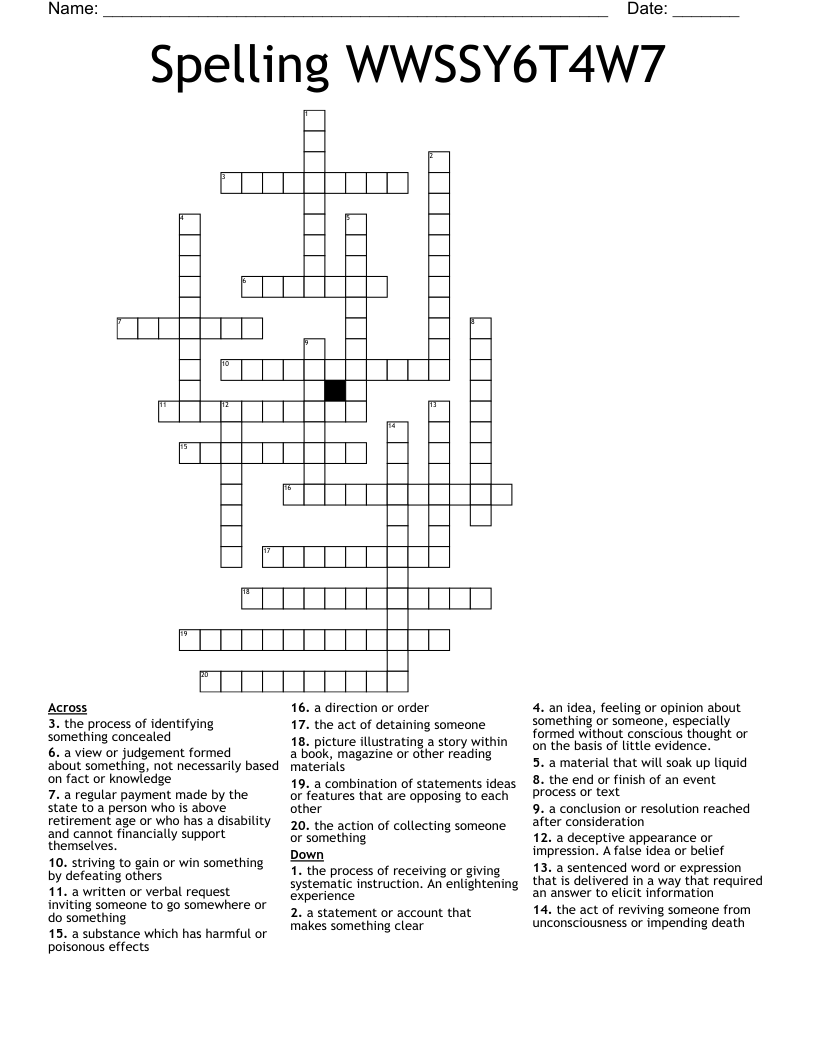 Spelling WWSSY6T4W7 Crossword
