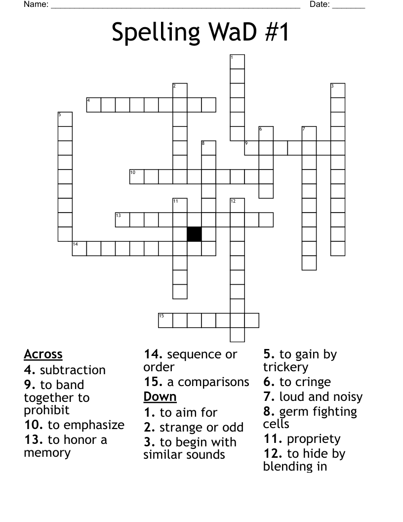 Spelling WaD #1 Crossword