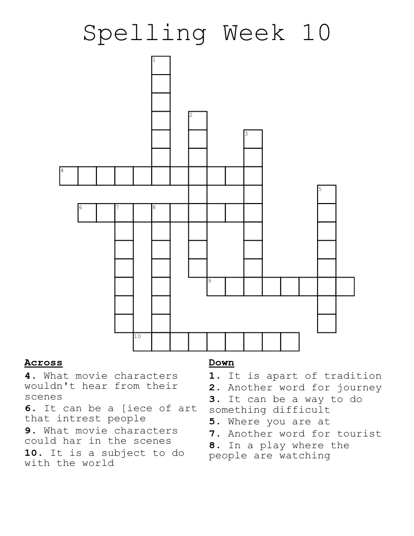 Spelling Week 10 Crossword