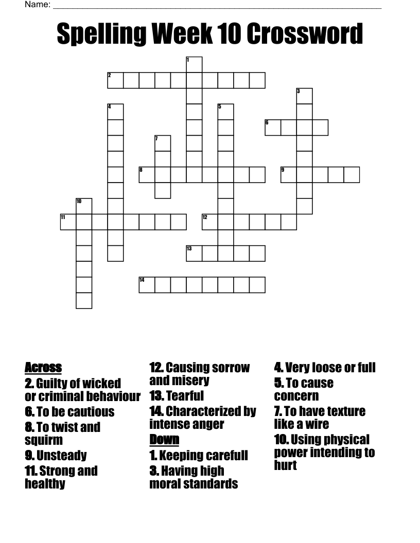Spelling Week 10 Crossword