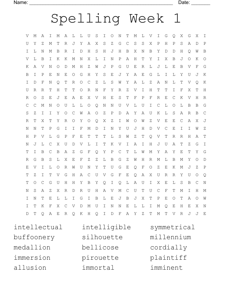 Spelling Week 1 Word Search