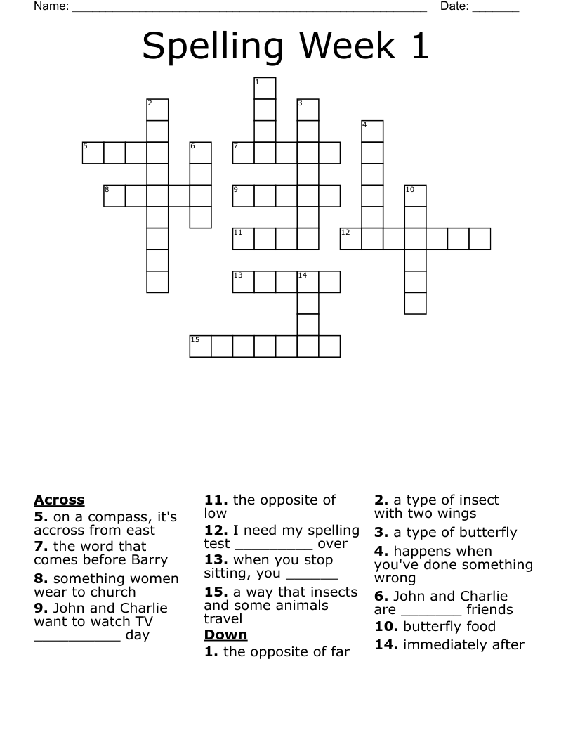 Spelling Week 1 Crossword