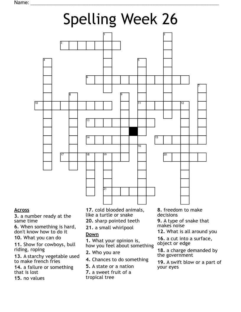 Spelling Week 26 Crossword